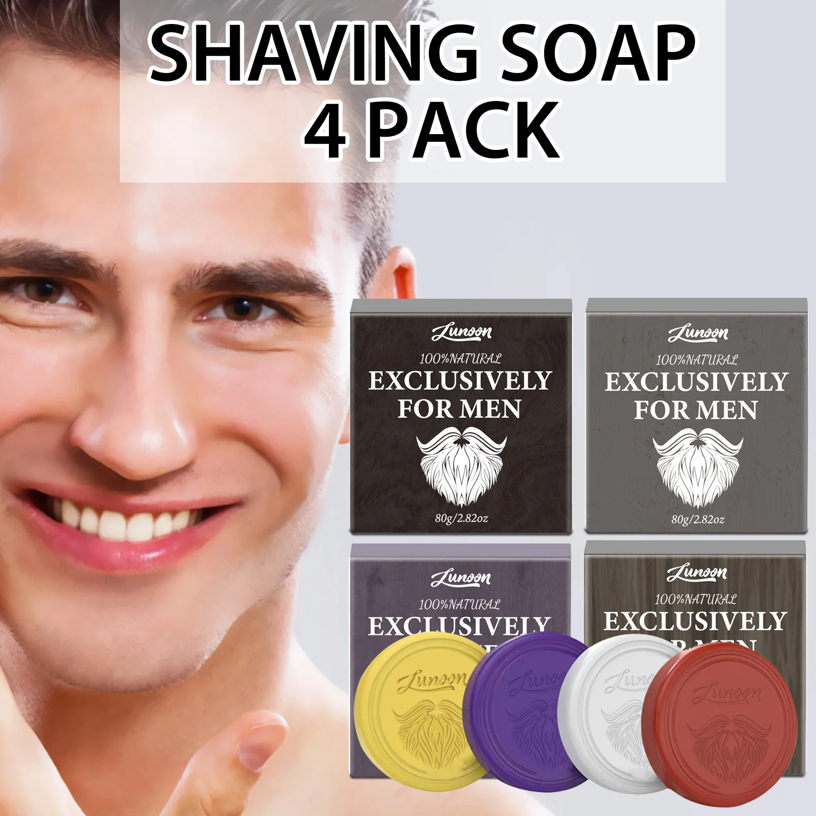 Hair Removal Cream - 4/1 Stück Herren-Rasierseife, handgemacht, geschmeidige Textur,