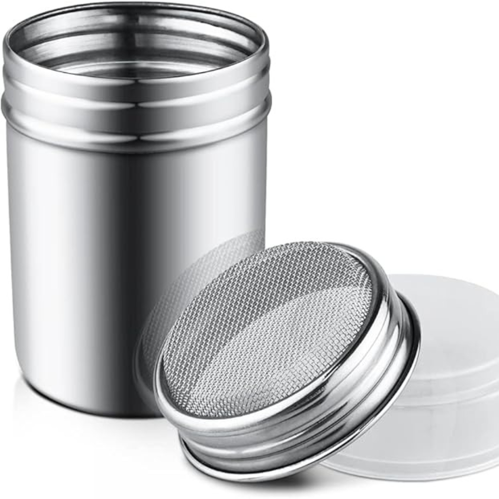 Sugar Scrub Coffee - 1 Stück Edelstahl-Pulver-Zucker-Shaker-Staubwedel mit Deckel, feinmaschiges